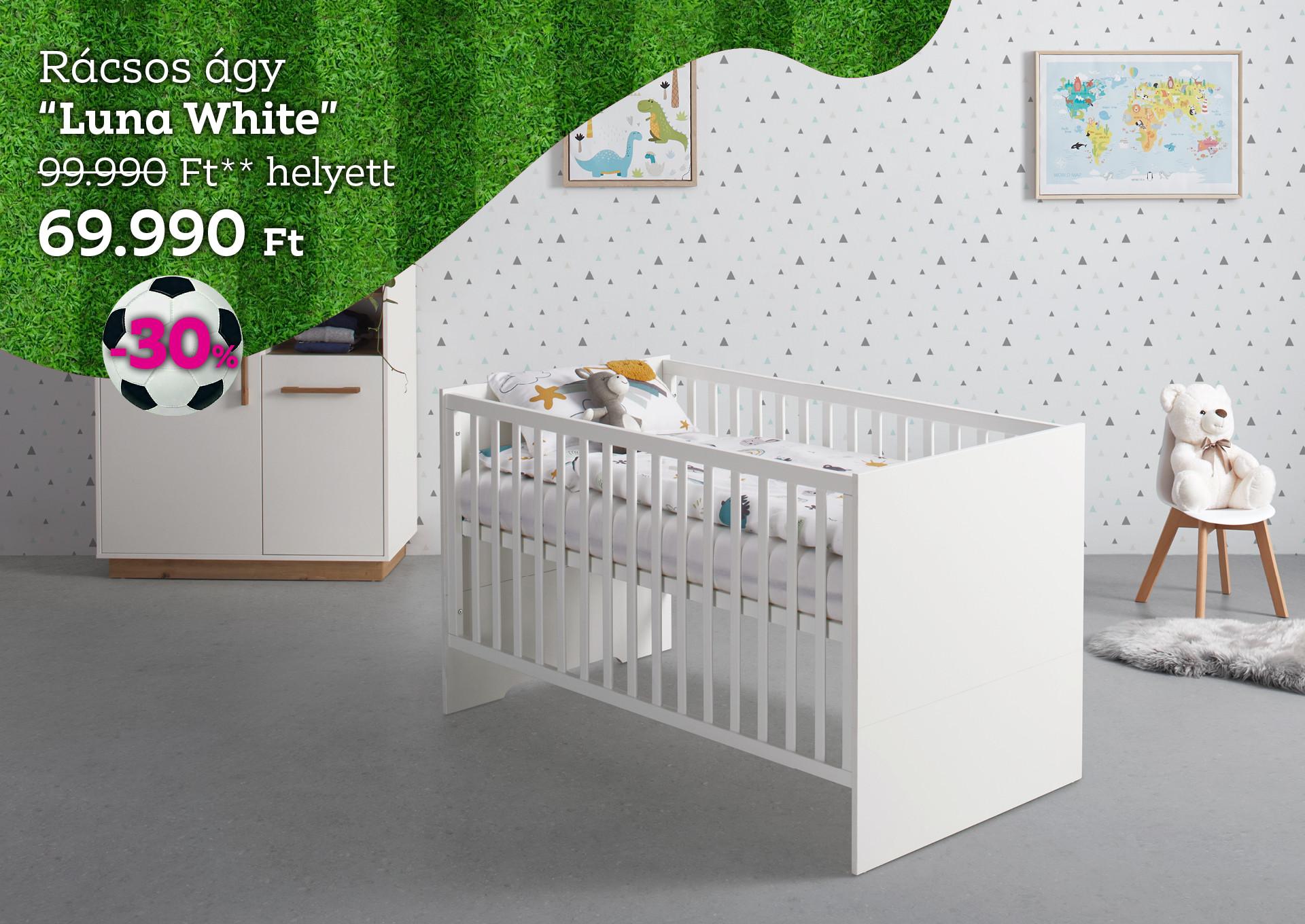 Rácsos ágy LUNA WHITE 99990 Forint helyett 69990 Forint, kedvezmény mértéke 30%