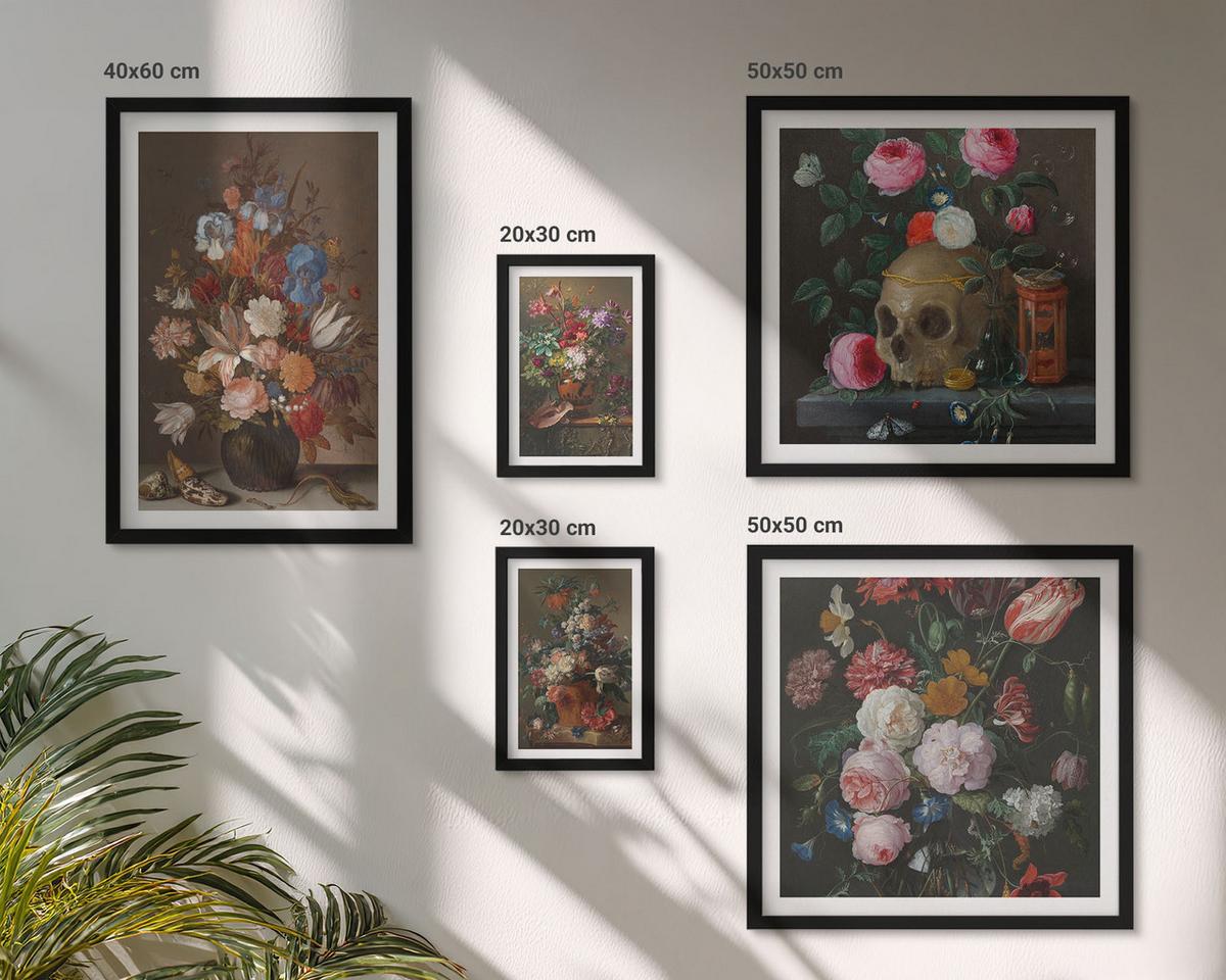 BILDER SET 5er Set - 50x50 cm & 20x30 cm & 40x60 cm Schwarzer Rahmen - Pfingstrosenporträt einer Frau für Zuhause - Schwarz, Kunststoff (40/60cm) - TULUP