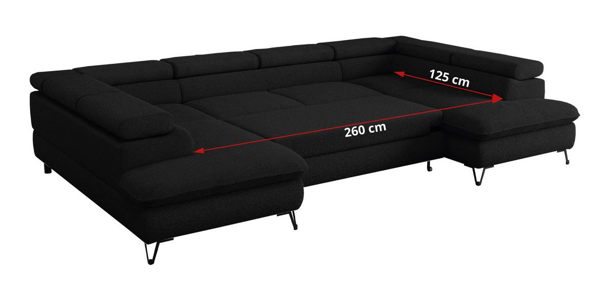 WOHNLANDSCHAFT PEDRO U Boucle Schwarz - Schwarz, Textil/Metall (346/76/208cm) - MKS