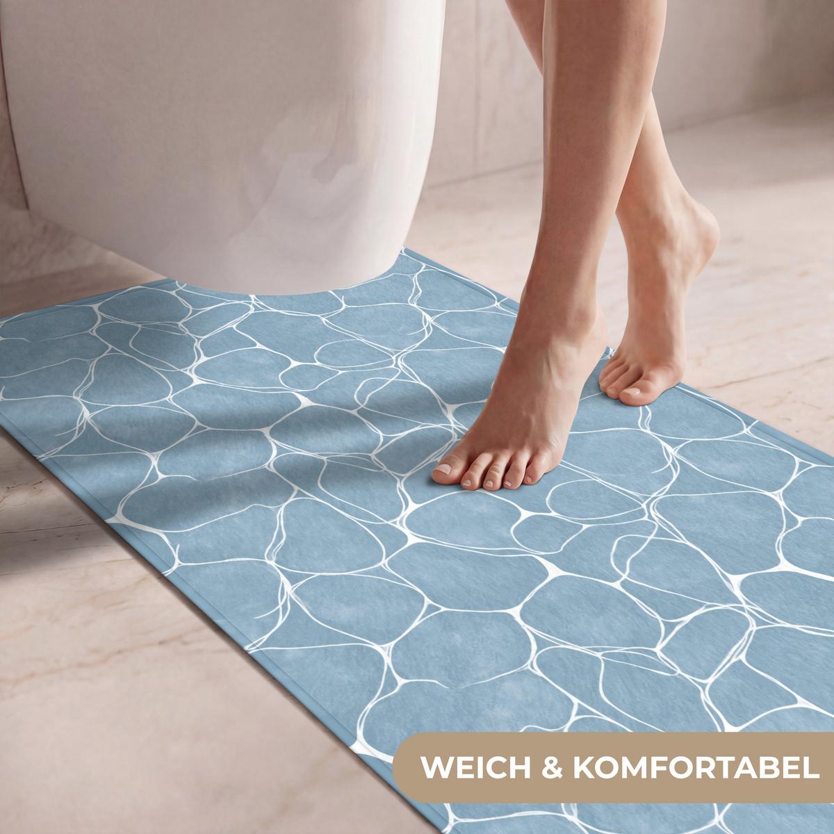 WC-VORLEGER Organisch - Muster - Blau Toilettenvorleger 60x120 cm - Hellblau, Textil (60/1cm) - OnlyWow