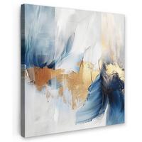 LEINWANDBILD Gold - Blau - Aquarell - Kunst - Modern Wandbild Wohnzimmer 50x50 cm - Hellblau, Textil (50/50cm) - MuchoWow