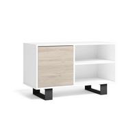 LOWBOARD, Gestell Weiß-Eiche, 95/40/57cm - Eichefarben/Schwarz, Holzwerkstoff (95/57/40cm) - Skraut Home