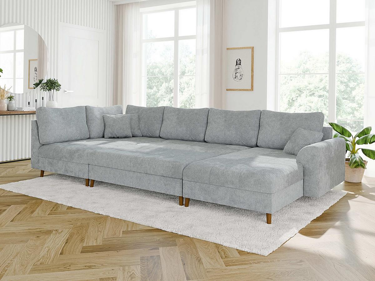 HOCKER Sigurd Hellgrau Chenille - Hellgrau/Braun, Holz/Textil (118/40/73cm) - S-Style Möbel