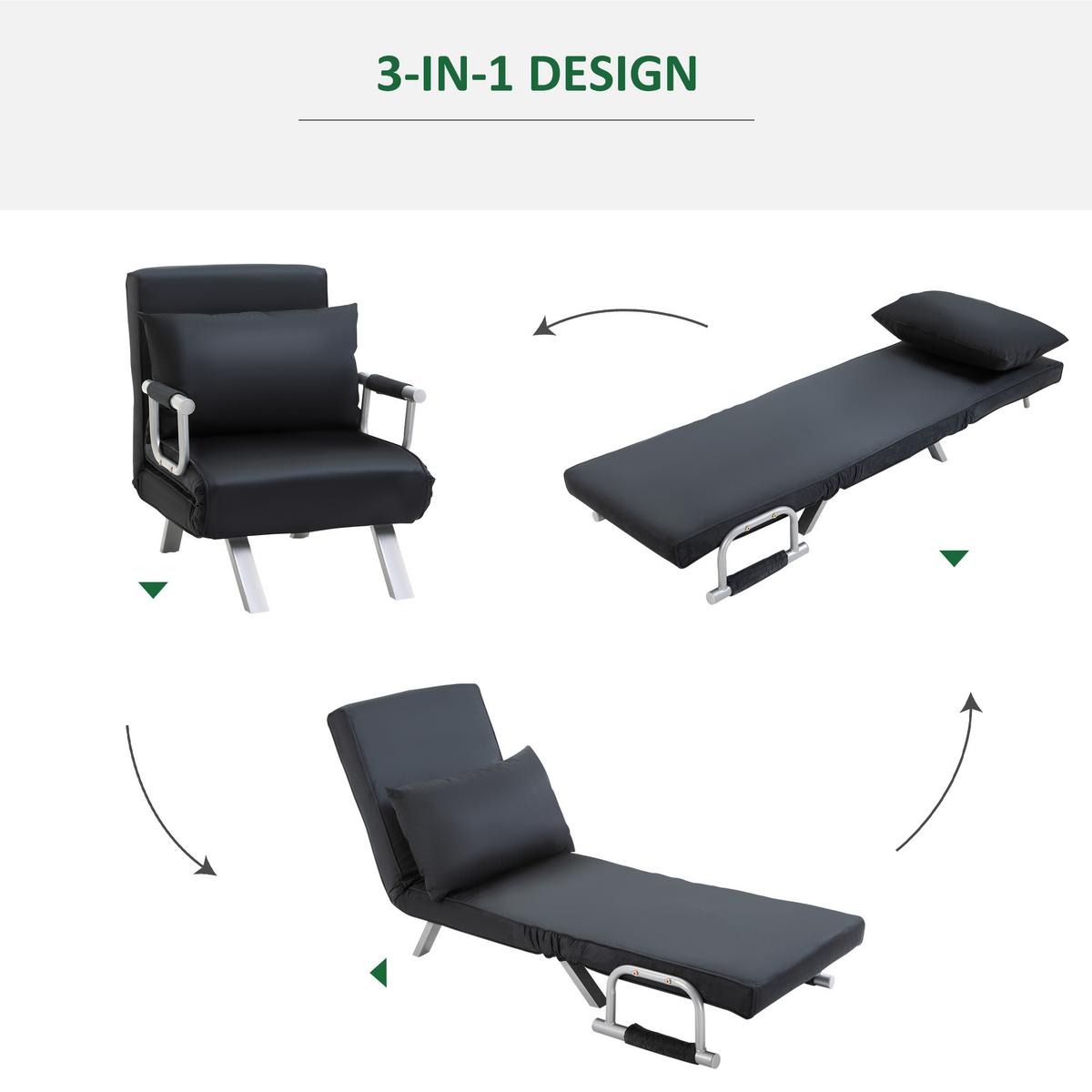 SCHLAFSESSEL 3-IN-1 mit Kissen schwarz - Schwarz, Kunststoff (69/80/65cm) - HOMCOM