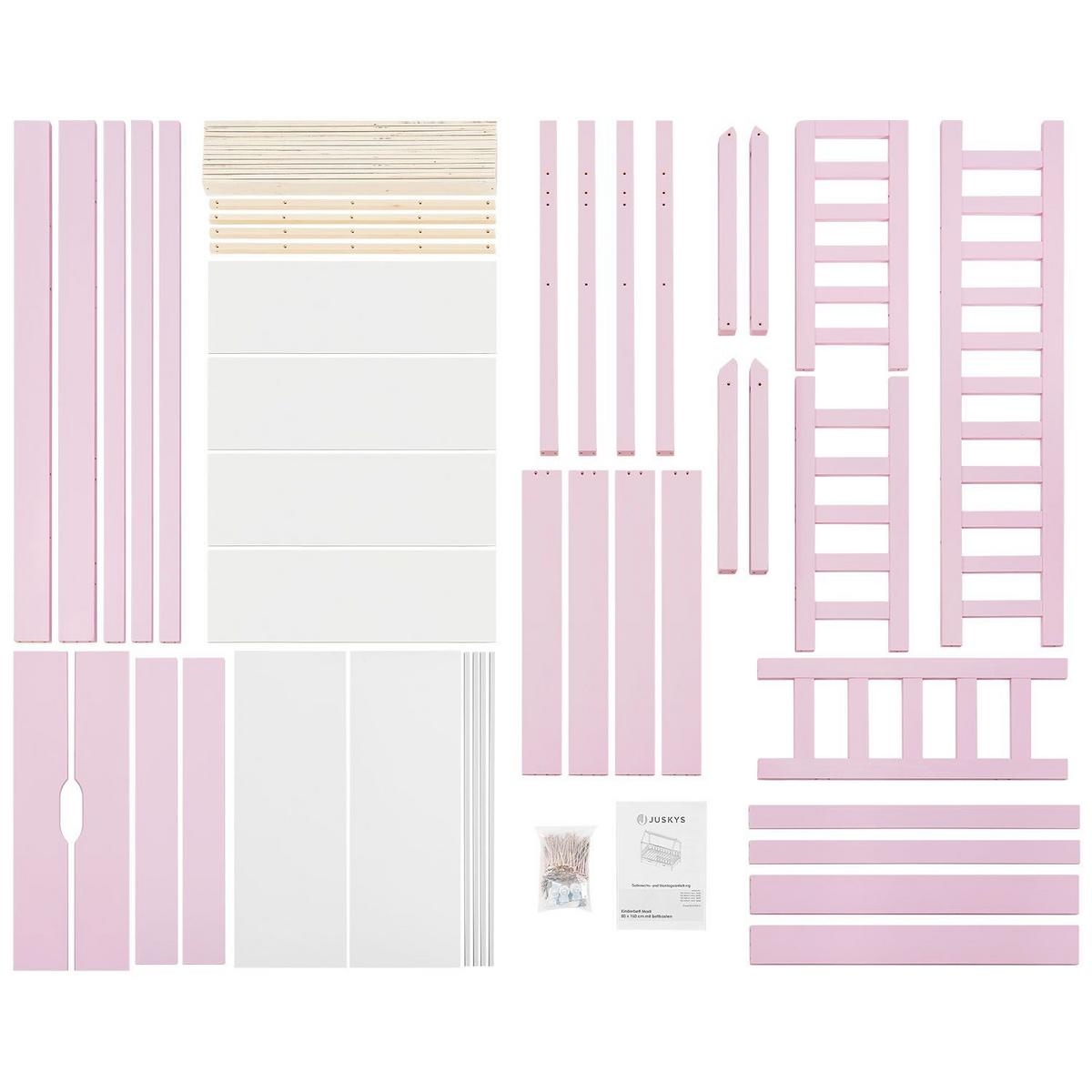 KINDERBETT Marli rosa 80x160 cm mit Bettkasten und Matratze - Rosa, Holz (80/160cm) - Juskys
