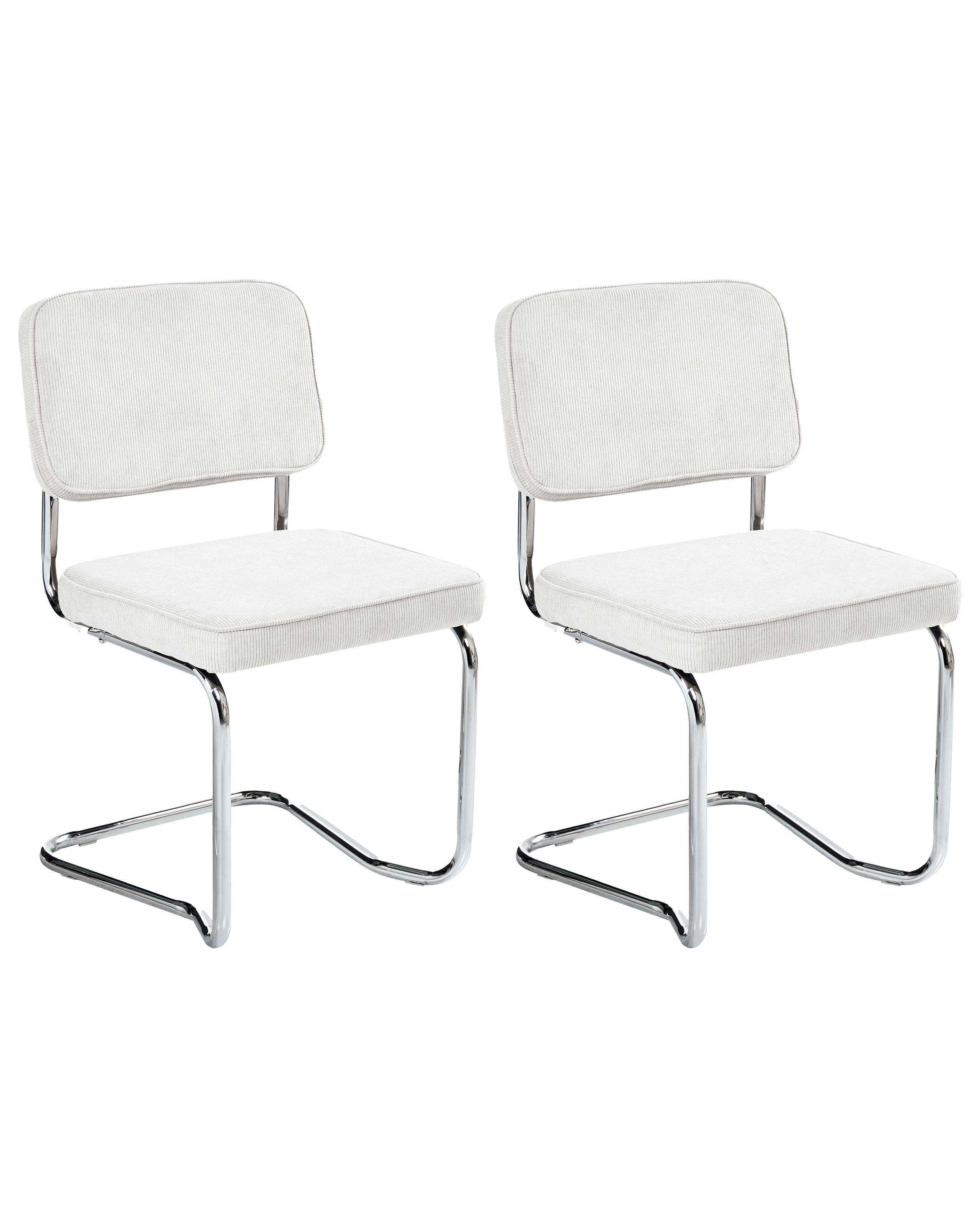ESSZIMMERSTUHL 2er-Set Cremeweiß Irwin - Silberfarben/Weiß, Textil (50/85/53cm) - Beliani