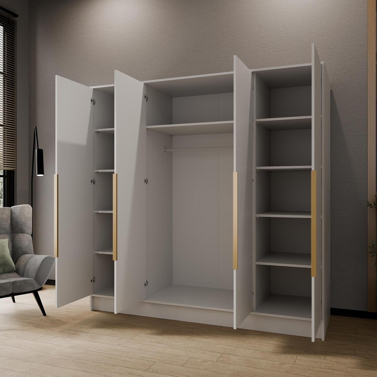 DREHTÜRENSCHRANK Pavia ohne Spiegel, Weiß mit mit goldenen Griffen, 200 cm - Goldfarben/Weiß, Holzwerkstoff (200/200/51cm) - Beautysofa