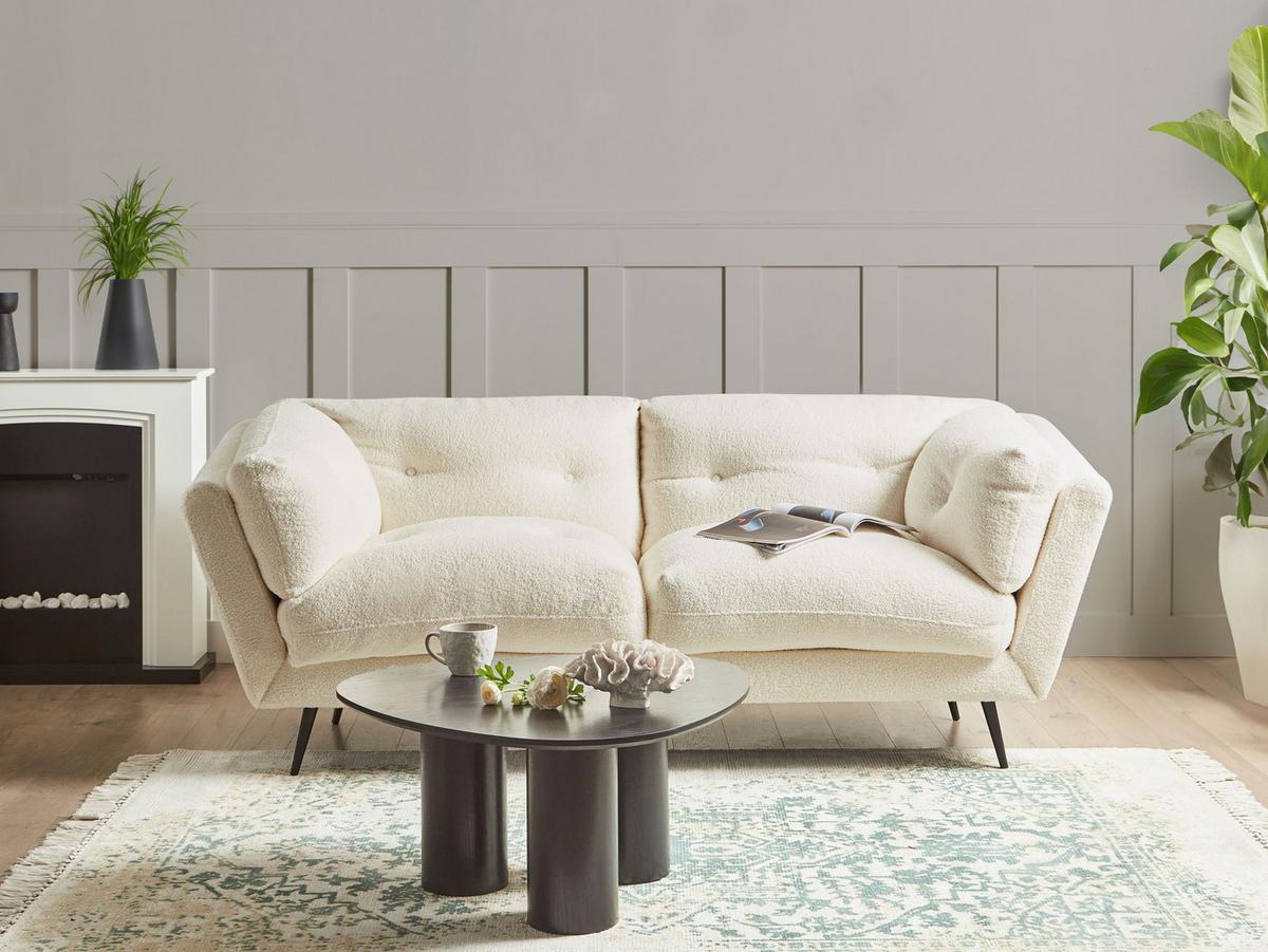 3-SITZER-SOFA Bouclé Weiß Lenvik - Weiß, Textil (210/75/90cm) - Beliani
