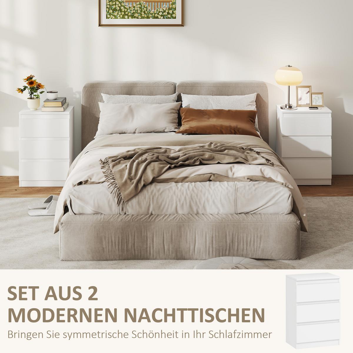 NACHTTISCH 2er Set MDF Weiß - Weiß, Holzwerkstoff (30/59.5/40cm) - HOMCOM