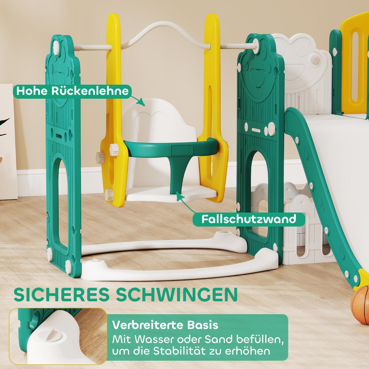 KINDERRUTSCHE 9-in-1 für Kleinkinder, Frosch-Design, Gelb+Grün - Gelb, Kunststoff (150/94/250cm) - AIYAPLAY