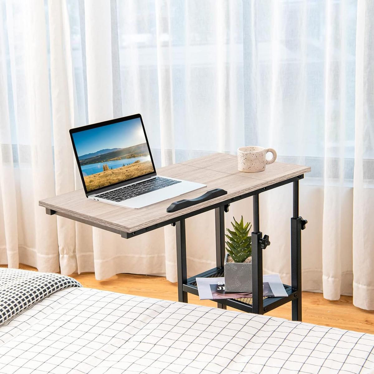 BEISTELLTISCH 95cm Holz - Braun, Holz (40/80/95cm) - COSTWAY