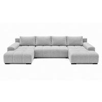 WOHNLANDSCHAFT OVIA U mit Bettkasten und Schlaffunktion, Bouclé-Stoff in U-Form - Hellgrau, Textil (350/80/185cm)