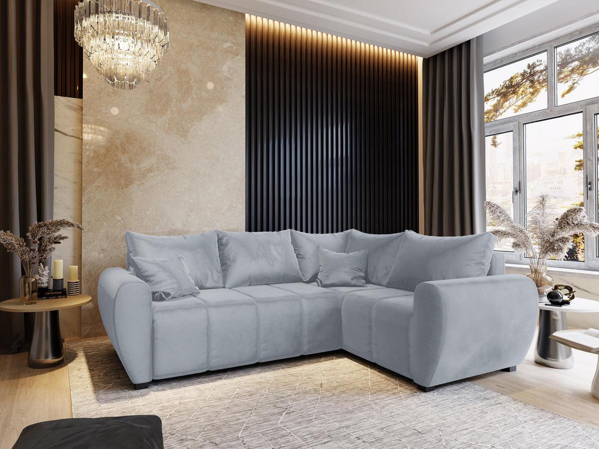 ECKSOFA MADISON L R-S Hellgrau Plüsch-Stoff mit Schlaffunktion - Hellgrau/Schwarz, Holz/Kunststoff (235/175cm) - MASSENO