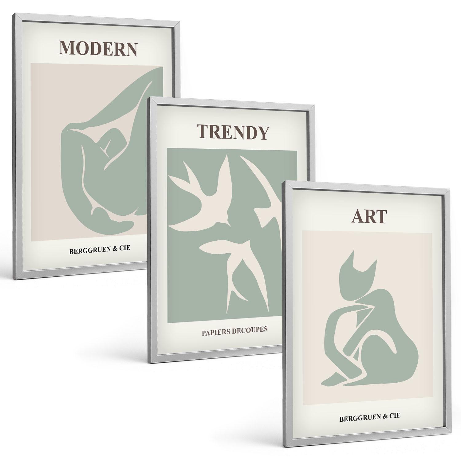 BILDER SET 3er Set - 40x60 cm Silberner Rahmen - Matisse abstrakte Figuren - Silberfarben, Kunststoff (40/60cm) - TULUP