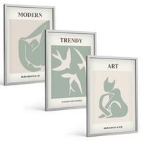 BILDER SET 3er Set - 40x60 cm Silberner Rahmen - Matisse abstrakte Figuren - Silberfarben, Kunststoff (40/60cm) - TULUP