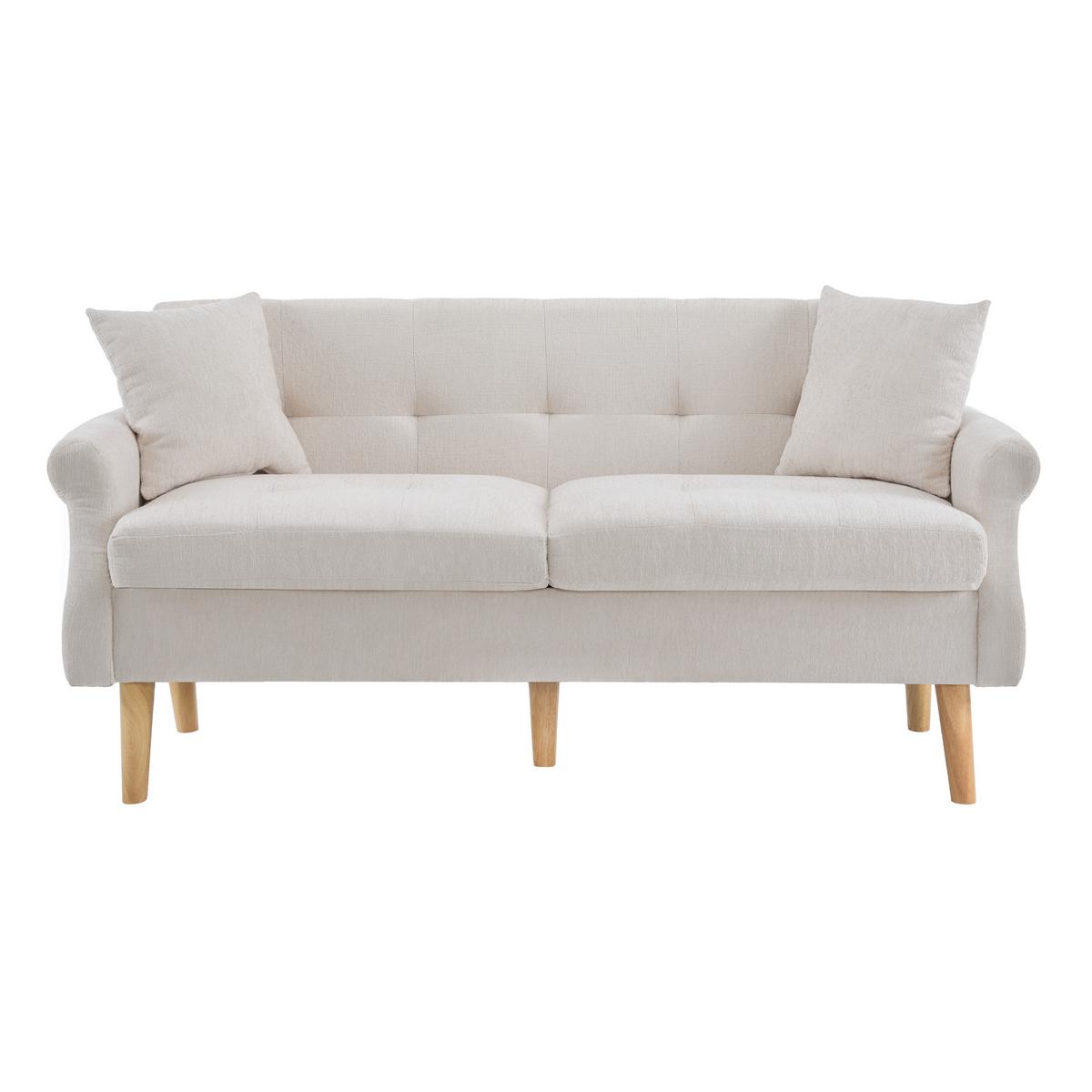 SOFA Modernes 2-Sitzer mit Stoffbezug, Hellgrau – Kompakt, bequem, stilvoll, 160 x 85 x 80 cm - Beige, Holzwerkstoff/Textil (162/77/74cm) - Urban Meuble