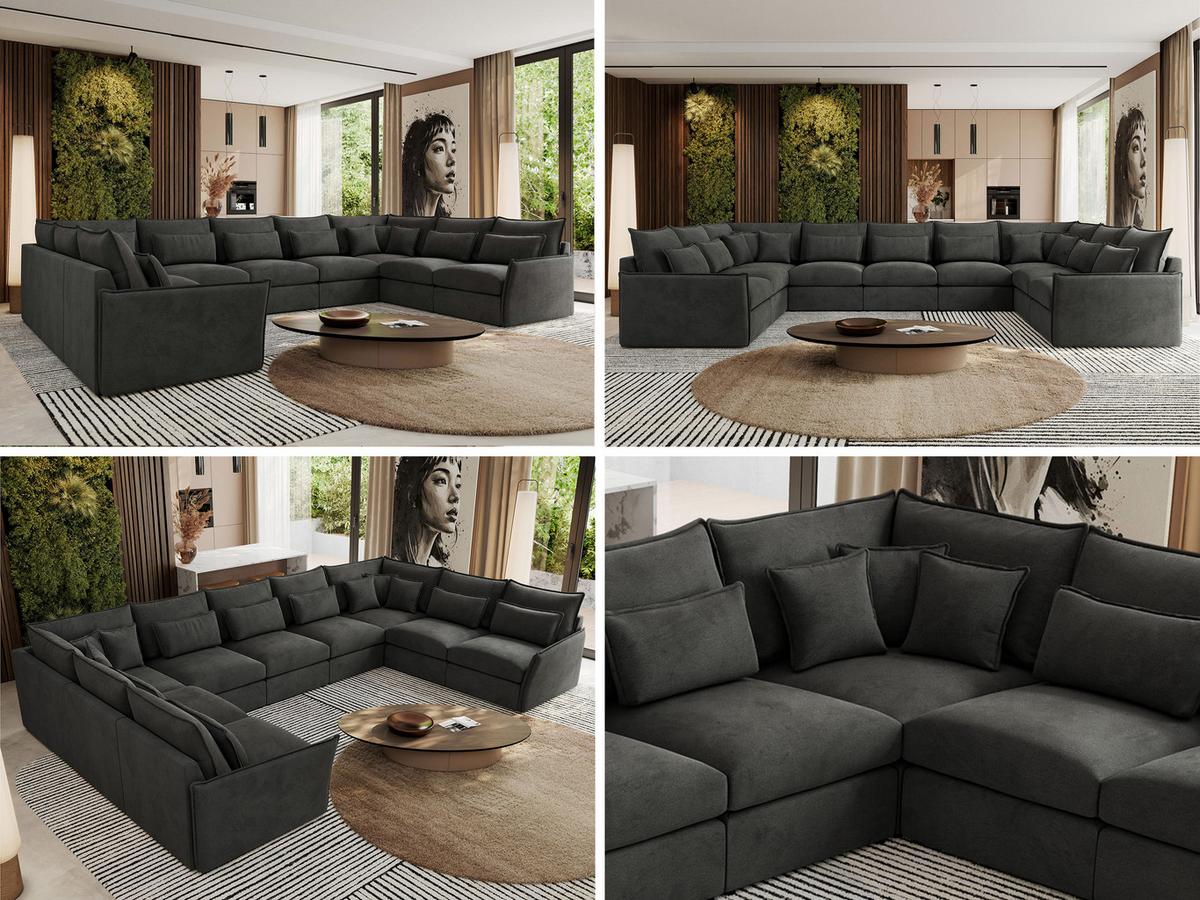 WOHNLANDSCHAFT VERSO U 9M Dunkelgrau Velvet - Dunkelgrau/Schwarz, Kunststoff/Textil (442/93/270cm) - MKS
