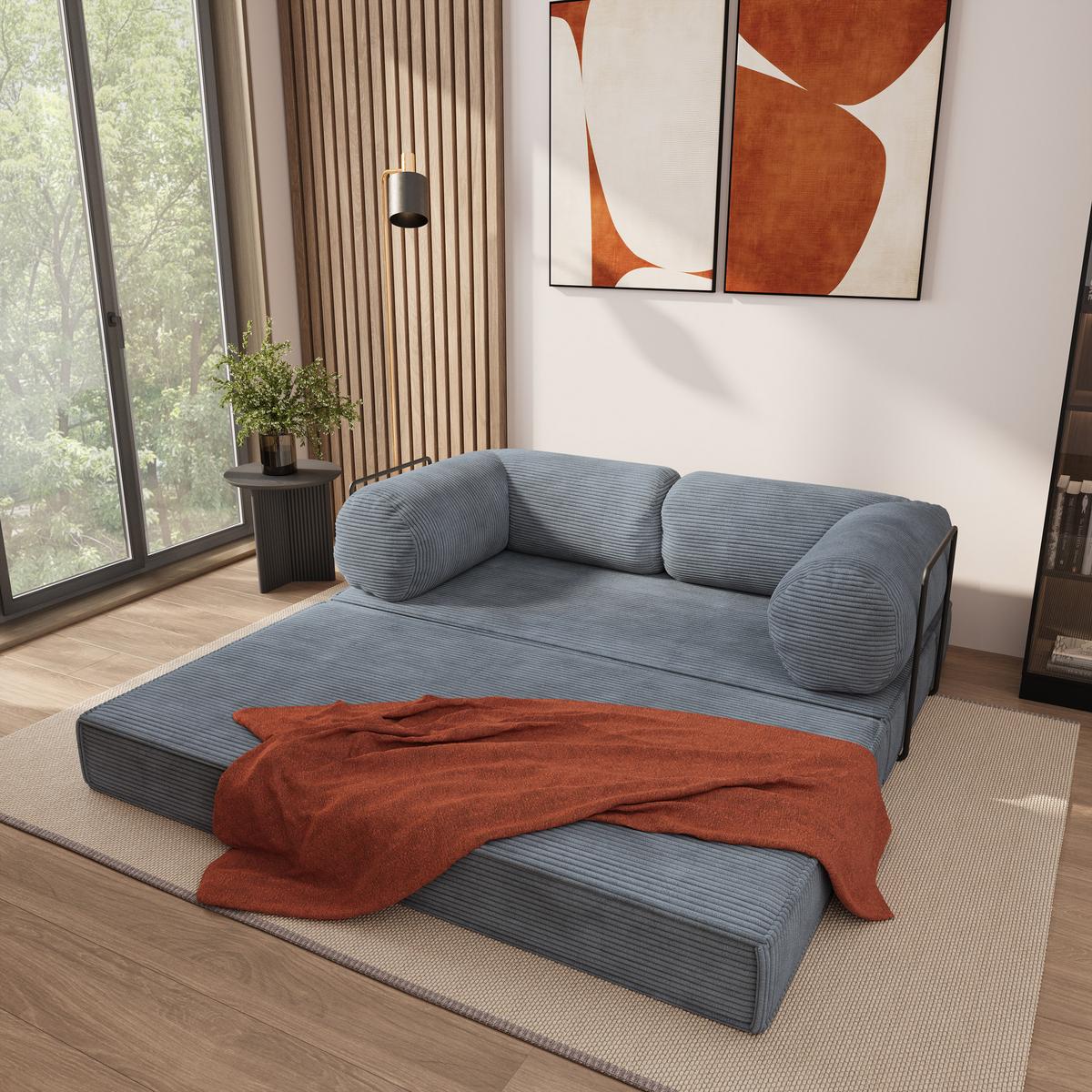 BETTSOFA ALVIO aus Schaumstoff Kordstoff Grau Schlaffunktion - Grau, Textil (170/68/80cm) - MASSENO