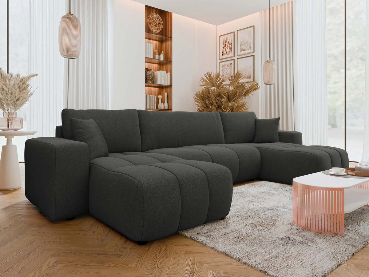 WOHNLANDSCHAFT Furyn U - Schwarz, Holz/Kunststoff (312/82/145cm) - MIRJAN24