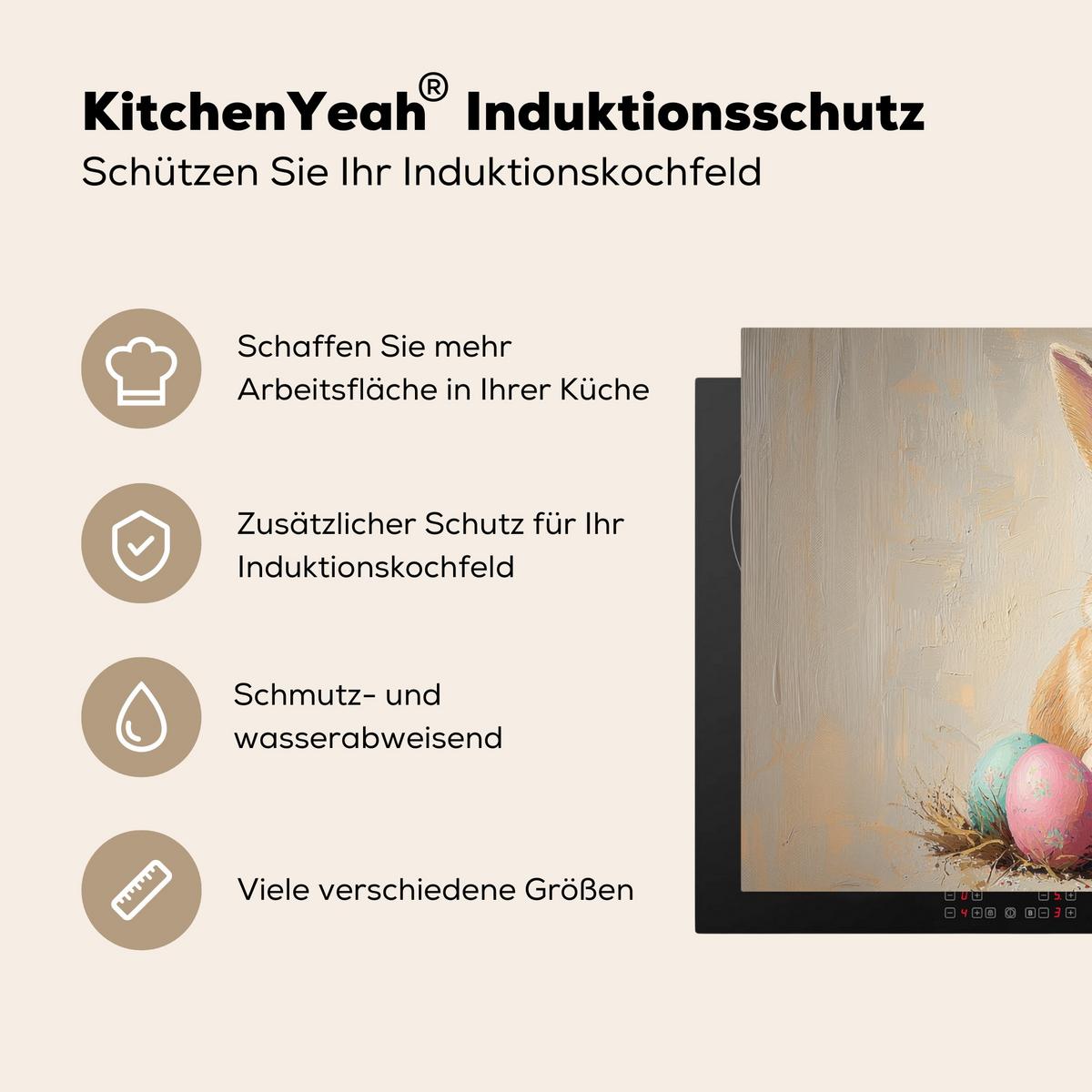 HERDABDECKPLATTE Osterhase - Pastell - Eier Ceranfeldabdeckung 76x51.5 cm - Beige, Kunststoff (76/51.5/0.2cm) - MuchoWow