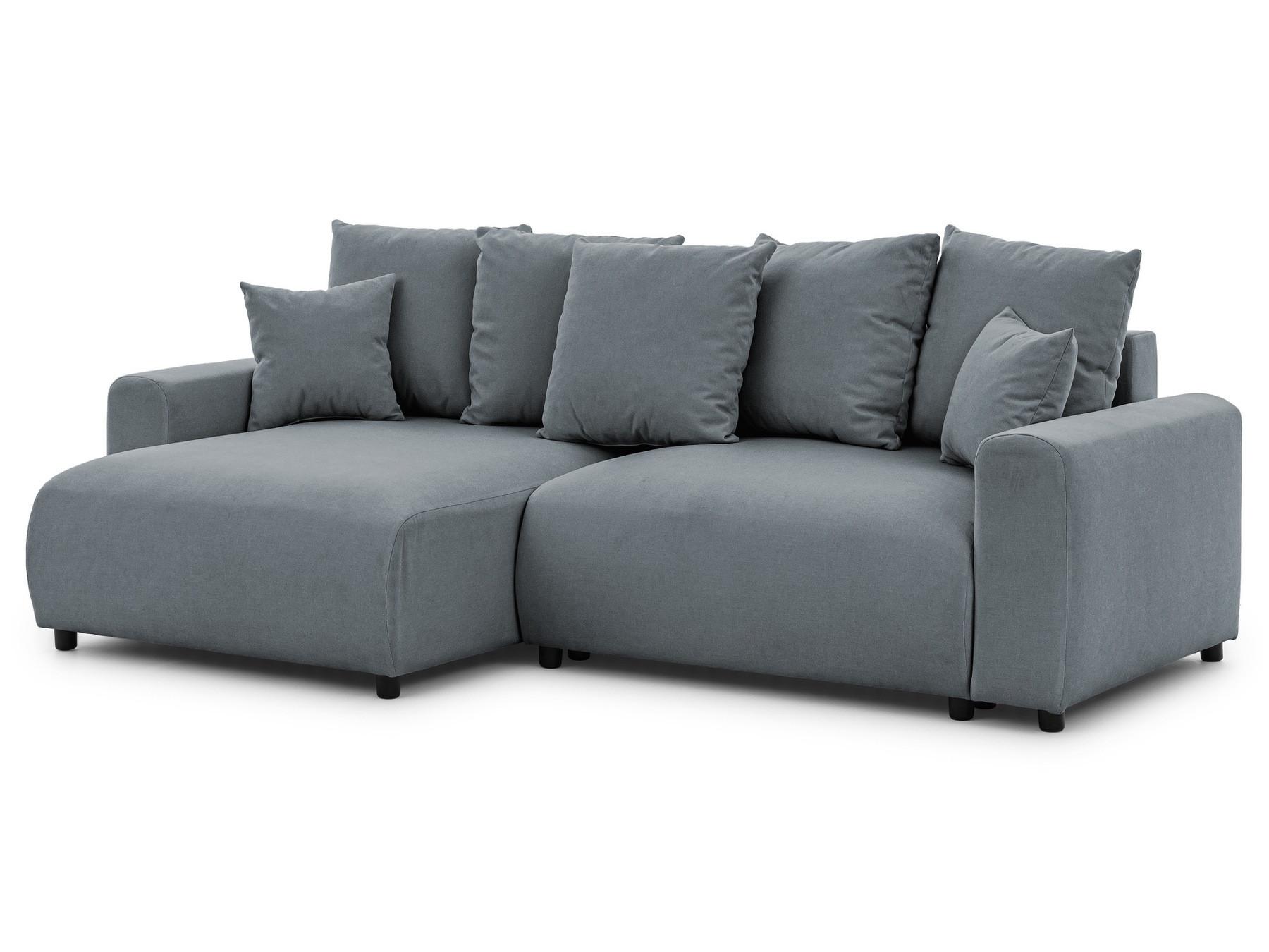 ECKSOFA Calma mit Schlaffunktion und Bettkasten im Bumpy-Design aus weichem Dunkelgrau Webstoff - Ottomane links - Dunkelgrau/Schwarz, Holz/Kunststoff (239/140cm) - S-Style