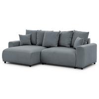 ECKSOFA Calma mit Schlaffunktion und Bettkasten im Bumpy-Design aus weichem Dunkelgrau Webstoff - Ottomane links - Dunkelgrau/Schwarz, Holz/Kunststoff (239/140cm) - S-Style