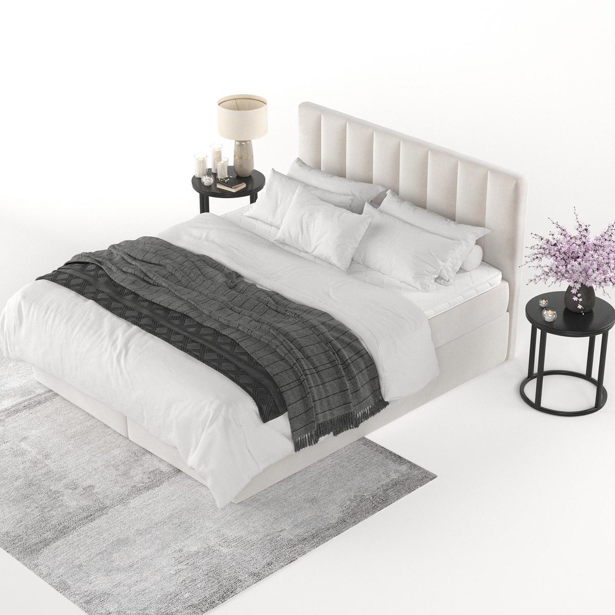 BOXBETT Lusso 180/200 cm Creme im Paros Stoff - Creme/Schwarz, Holz/Holzwerkstoff (180/200cm) - AltaBeds