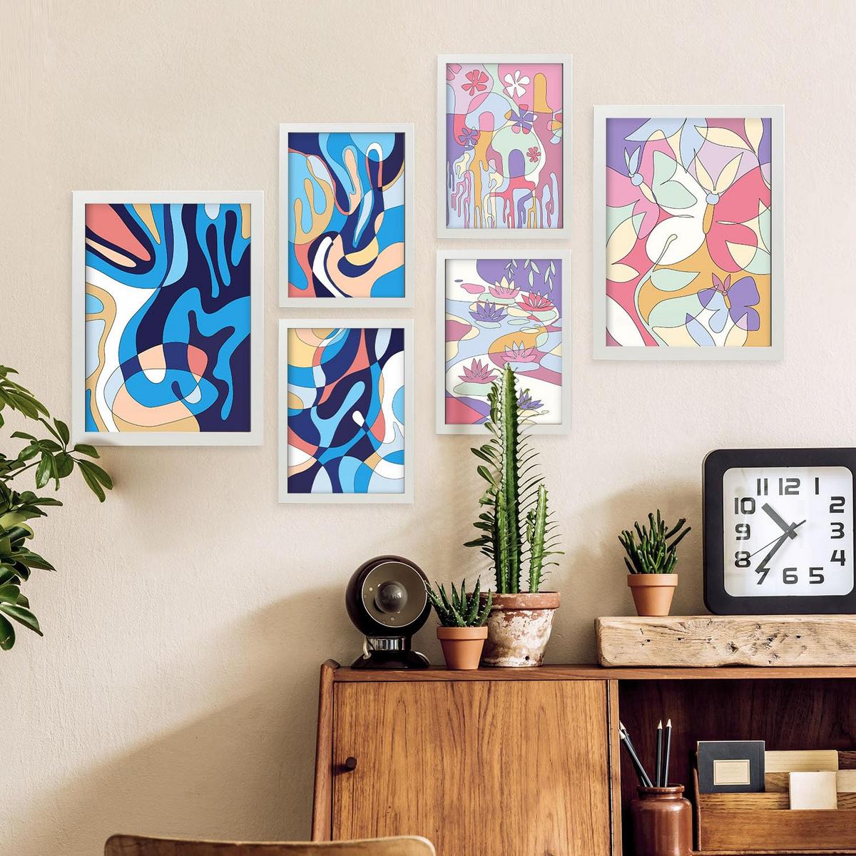 POSTER Set Mit 6 Ethikstile In Blume Zusammenfassung Ästhetische Dekorative Gemälde Für Ihr Wohnzimmer, Schlafzimmer, Zuhause A3 & A4 Weißer Rahmen - Weiß, Papier (29/3cm) - Nacnic
