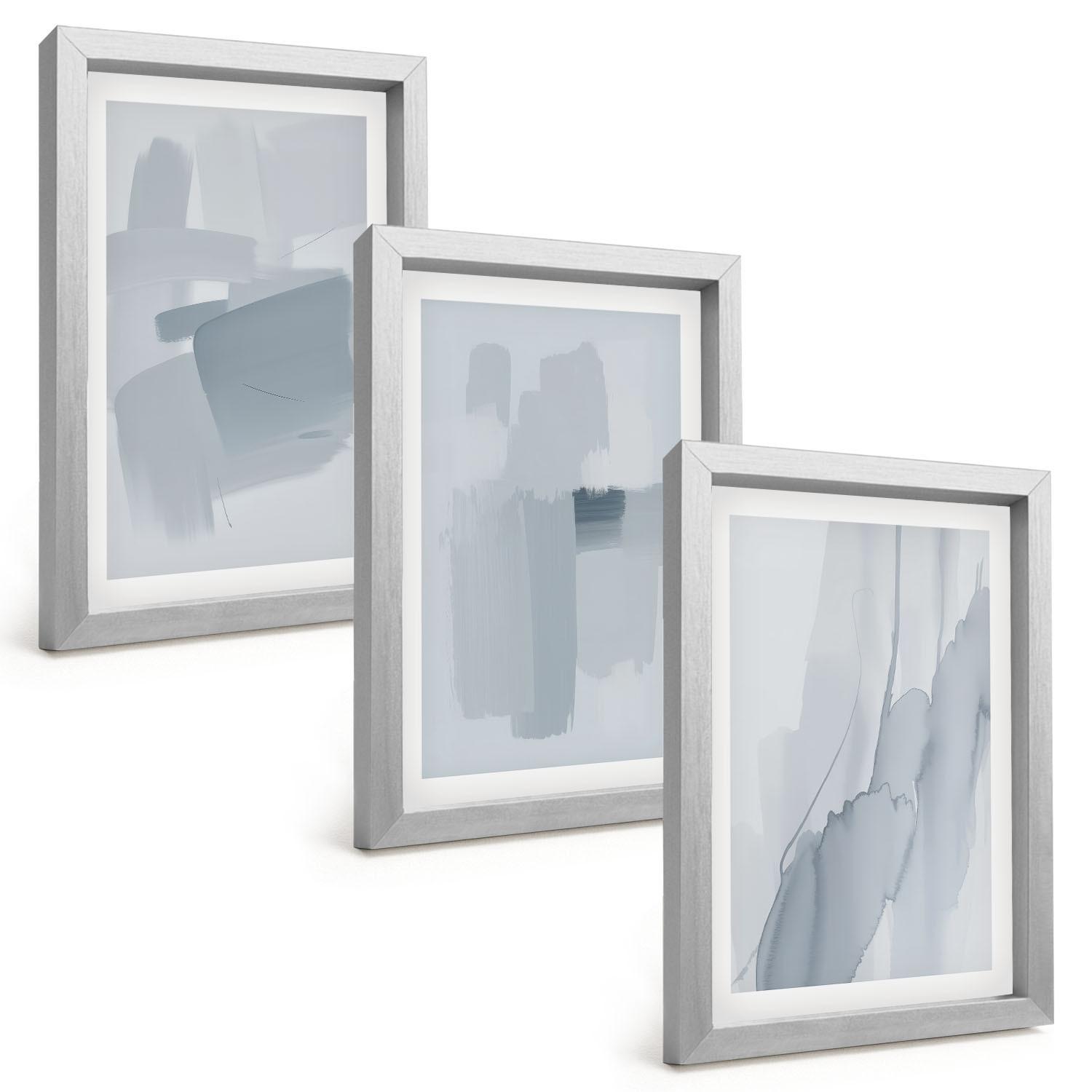BILDER SET 3er Set - 20x30 cm Silberner Rahmen - Abstrakte Aquarellkunst - Silberfarben, Kunststoff (20/30cm) - TULUP