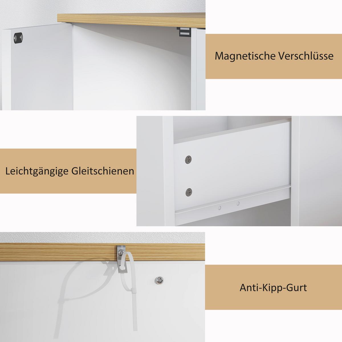 SIDEBOARD Aufbewahrungsschrank mit Schublade, 2 Türen, 2 Offenen Ablagen Weiß - Weiß, Holzwerkstoff (35/75.2/120cm) - HOMCOM