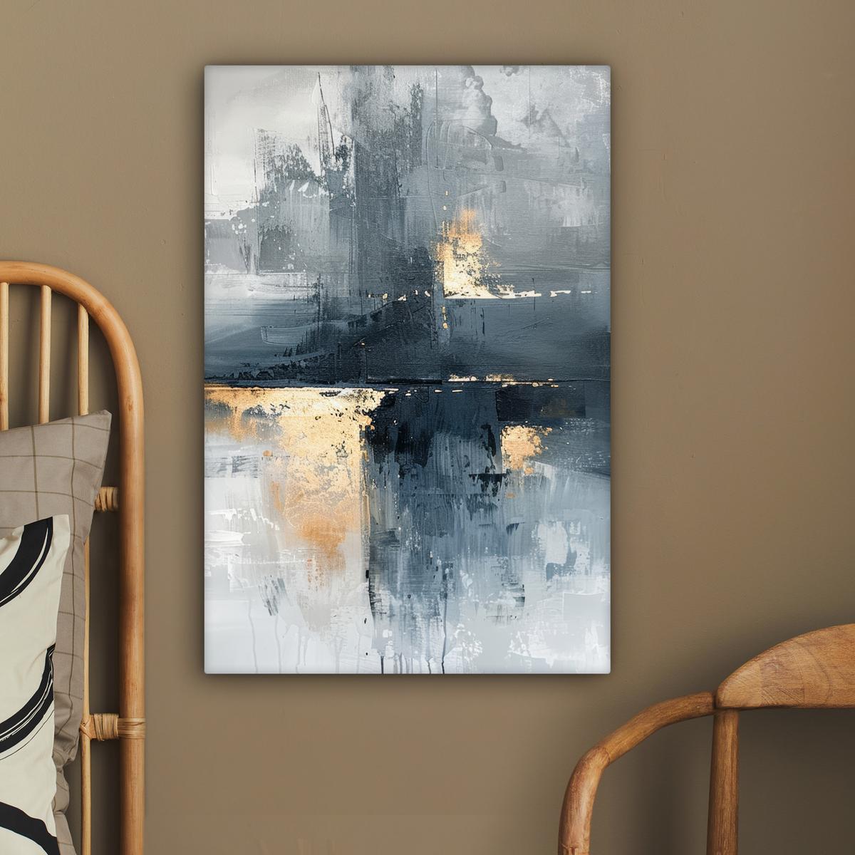 LEINWANDBILD Kunst - Grau - Gold - Abstrakt Wanddeko 40x60 cm - Dunkelgrau, Textil (40/60cm) - MuchoWow