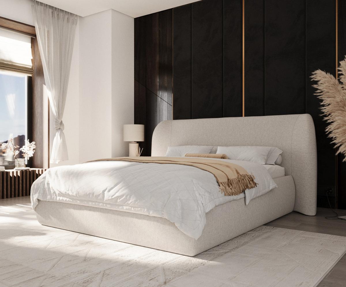 POLSTERBETT Bellano mit Stauraum 180/200 cm Hellbeige im Megan Stoff - Sandfarben/Schwarz, Holz/Holzwerkstoff (180/200cm) - AltaBeds