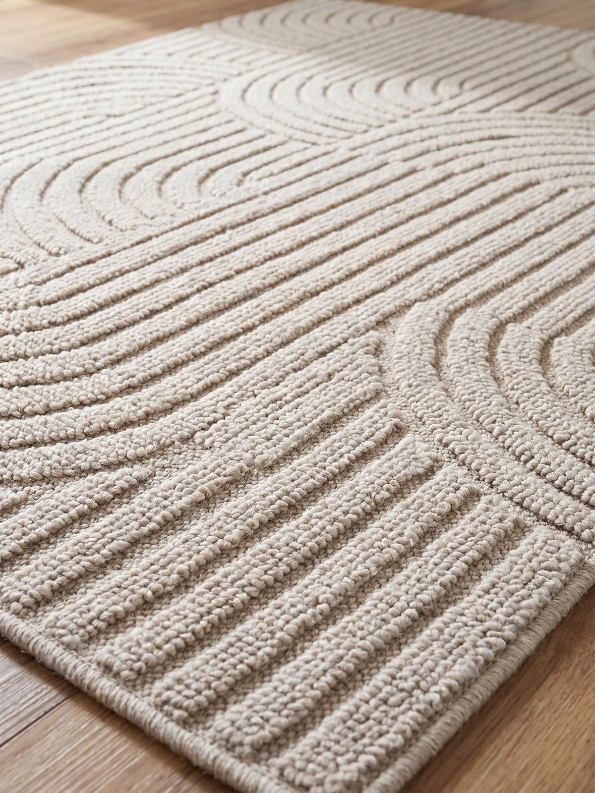TEPPICH Flachgewebe LANGAU in Beige, mit geometrischen Bögen, 60 x 110 cm - Beige, Textil (110/60cm) - KADIMA DESIGN