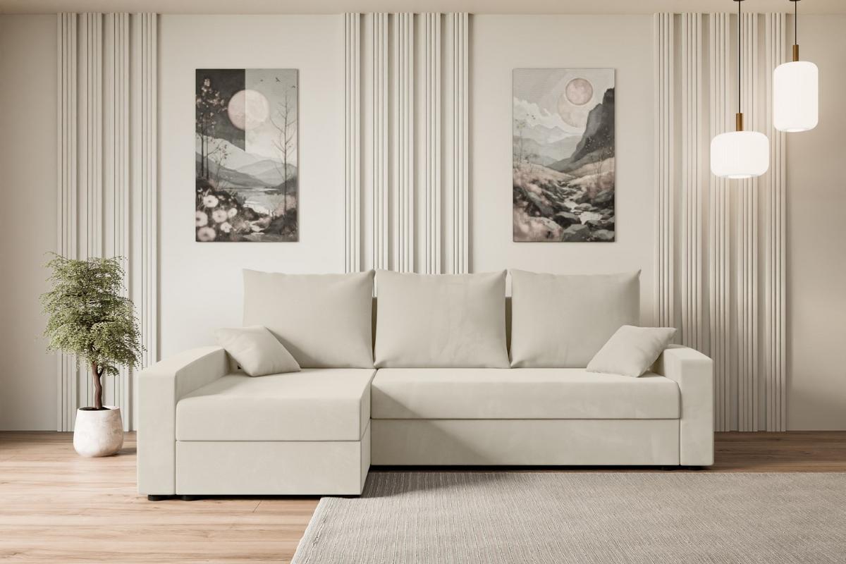 ECKSOFA mit Schlaffunktion und Bettkasten ALESIA-L 231x140x90 cm Beige Velours - Beige/Silberfarben, Holzwerkstoff/Kunststoff (231/140cm) - ALTDECOR
