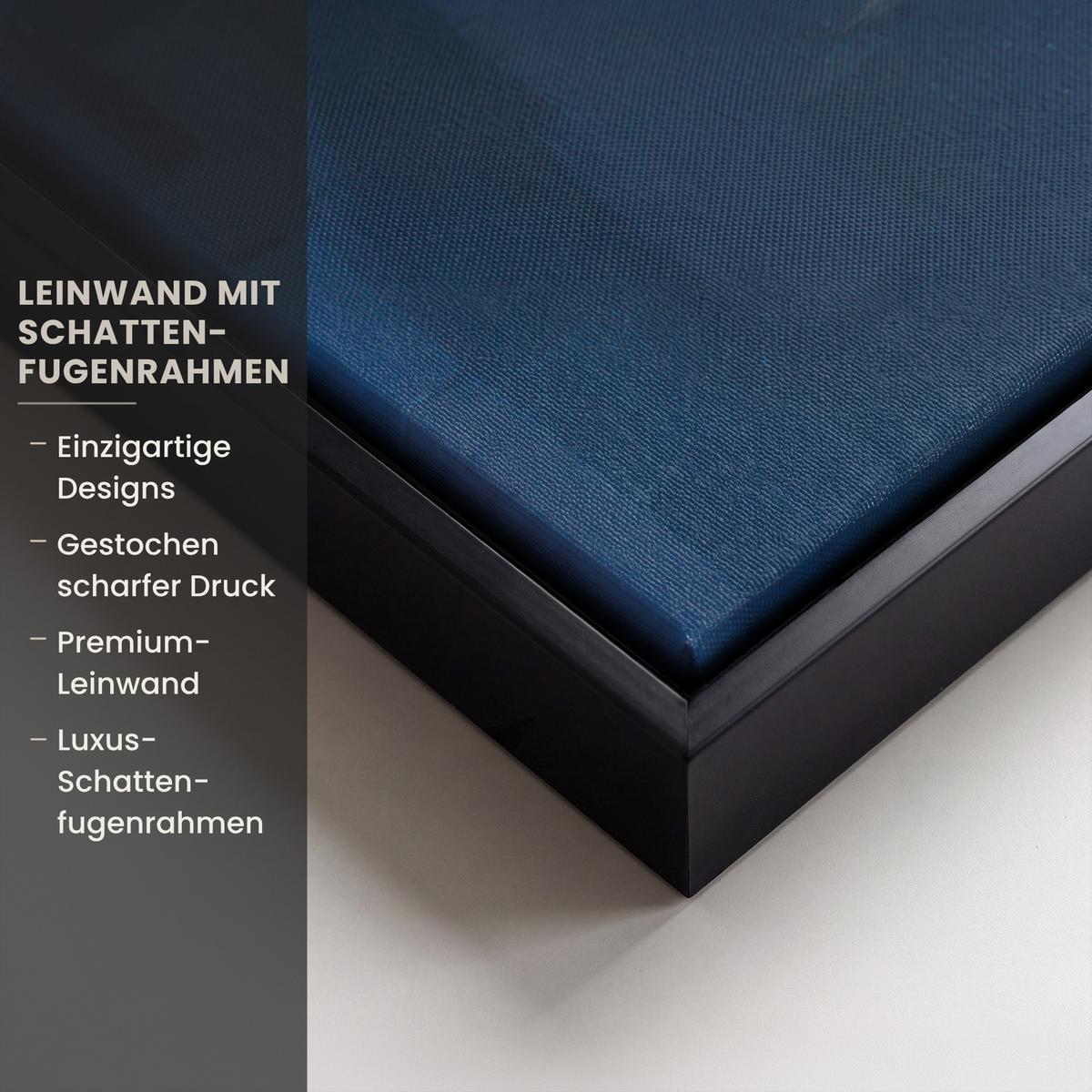 LEINWAND Bilder mit Rahmen - Skyline - Pinselstriche - Dunkelblau - Leuchtend - 90x60 - Blau, Textil (90/60cm) - MuchoWow