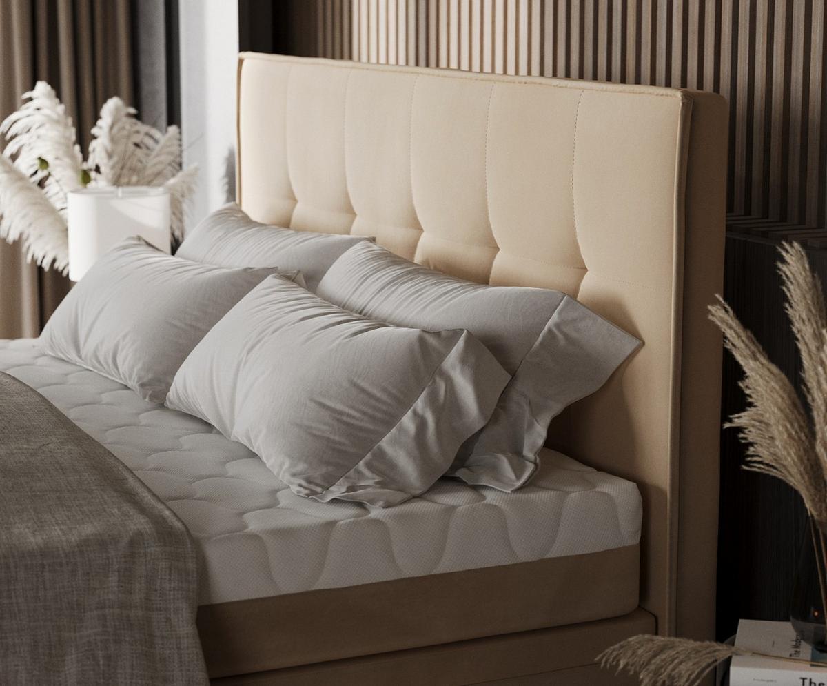 BOXBETT Arivo 140/200 cm Beige im Kronos Stoff - Beige/Schwarz, Holz/Holzwerkstoff (140/200cm) - AltaBeds