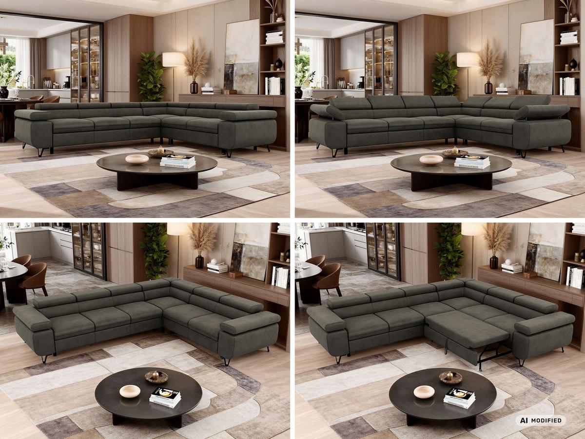 ECKSOFA NORDEN L - Dunkelgrau Velvet - Links Seite - Dunkelgrau/Anthrazit, Textil/Metall (269/329cm) - MKS