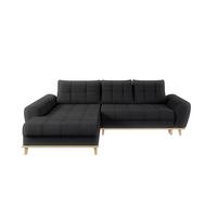 ECKSOFA im Scandi-Stil, Schlaffunktion, Bettkasten B268/T175/H86 cm, Ottomane links, Liegefl. 128x209 cm, Bouclé Chenille Stoff in Anthrazit / 21012 - Eichefarben/Anthrazit, Holz/Textil (268/175cm) - luma-home