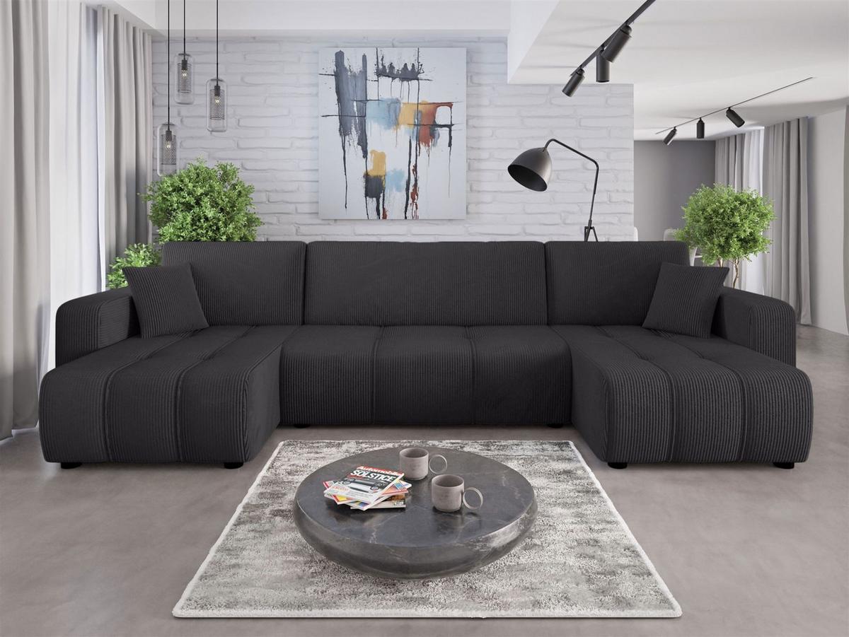 WOHNLANDSCHAFT Dagny - Schwarz, Holzwerkstoff/Textil (317/85/146cm) - Fun Möbel