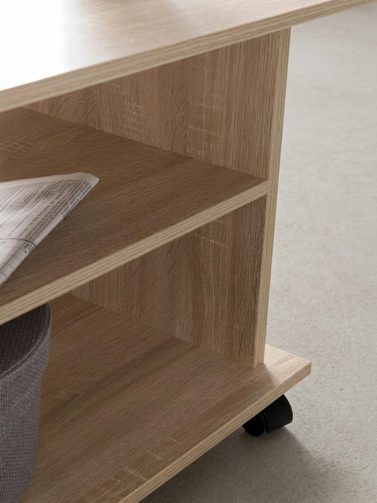 COUCHTISCH mit zwei Ablageflächen, Rollen und Melaminharzbeschichtung, Beige 95x54x51 cm - Beige/Schwarz, Holz (54/95/51cm) - KADIMA DESIGN