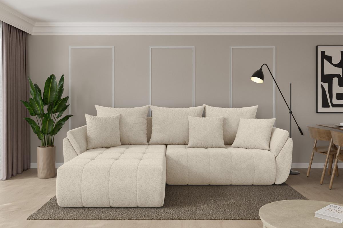 ECKSOFA mit Schlaffunktion Ottomane Links TOKO-L 277x194x86 Creme Velours - Creme/Schwarz, Holzwerkstoff/Kunststoff (277/194cm) - ALTDECOR