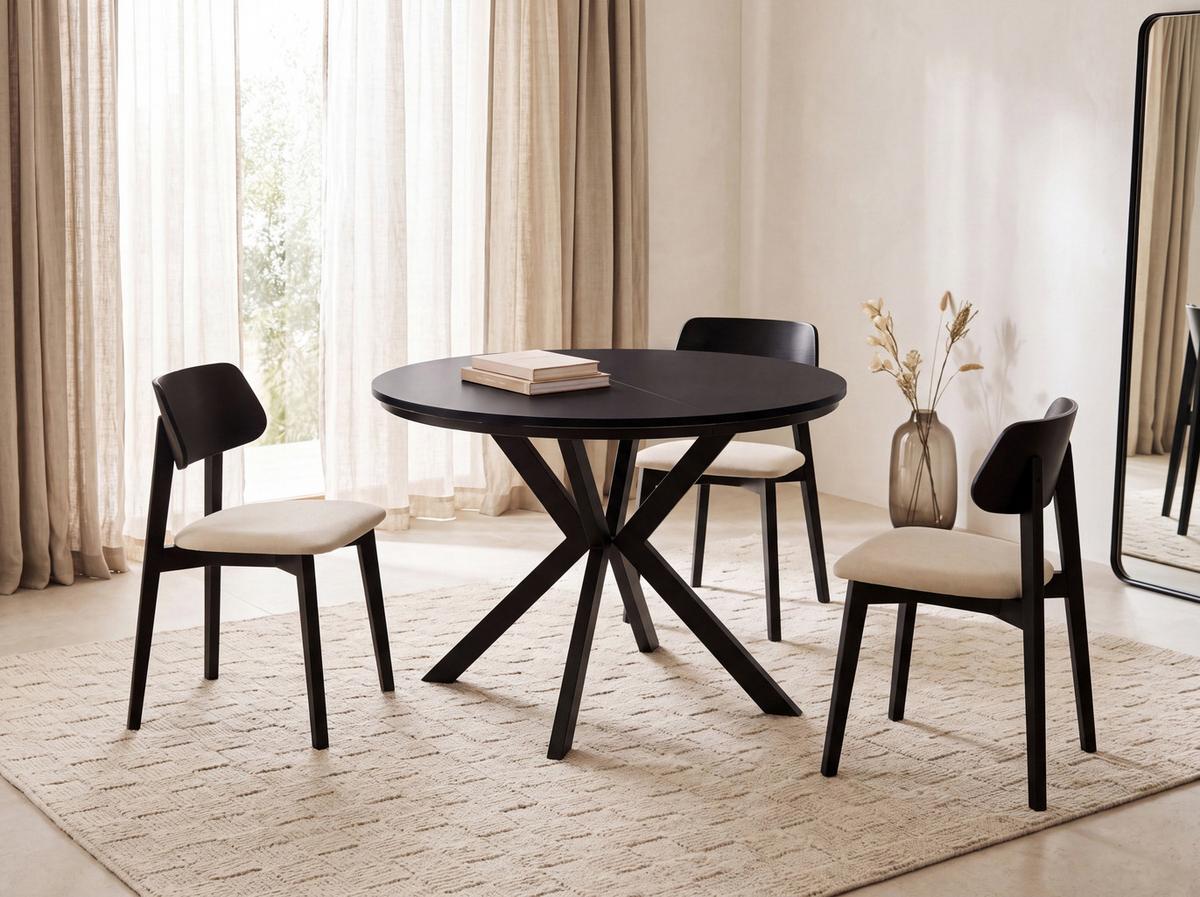 ESSTISCH Valio rund oval ausziehbar verlängerbar mit schwarzen Metallbeinen, Schwarz 100-140/100/76 cm - Schwarz, Holzwerkstoff/Metall (100/140/76cm) - WFL GROUP