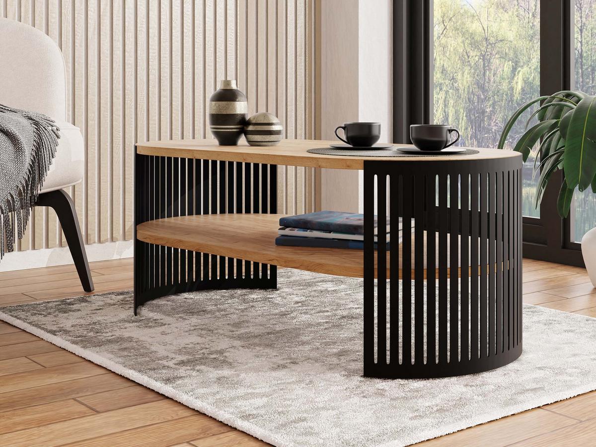 COUCHTISCH Fikoli Oval I - Eichefarben/Schwarz, Holzwerkstoff/Metall (100/50/40cm) - MIRJAN24
