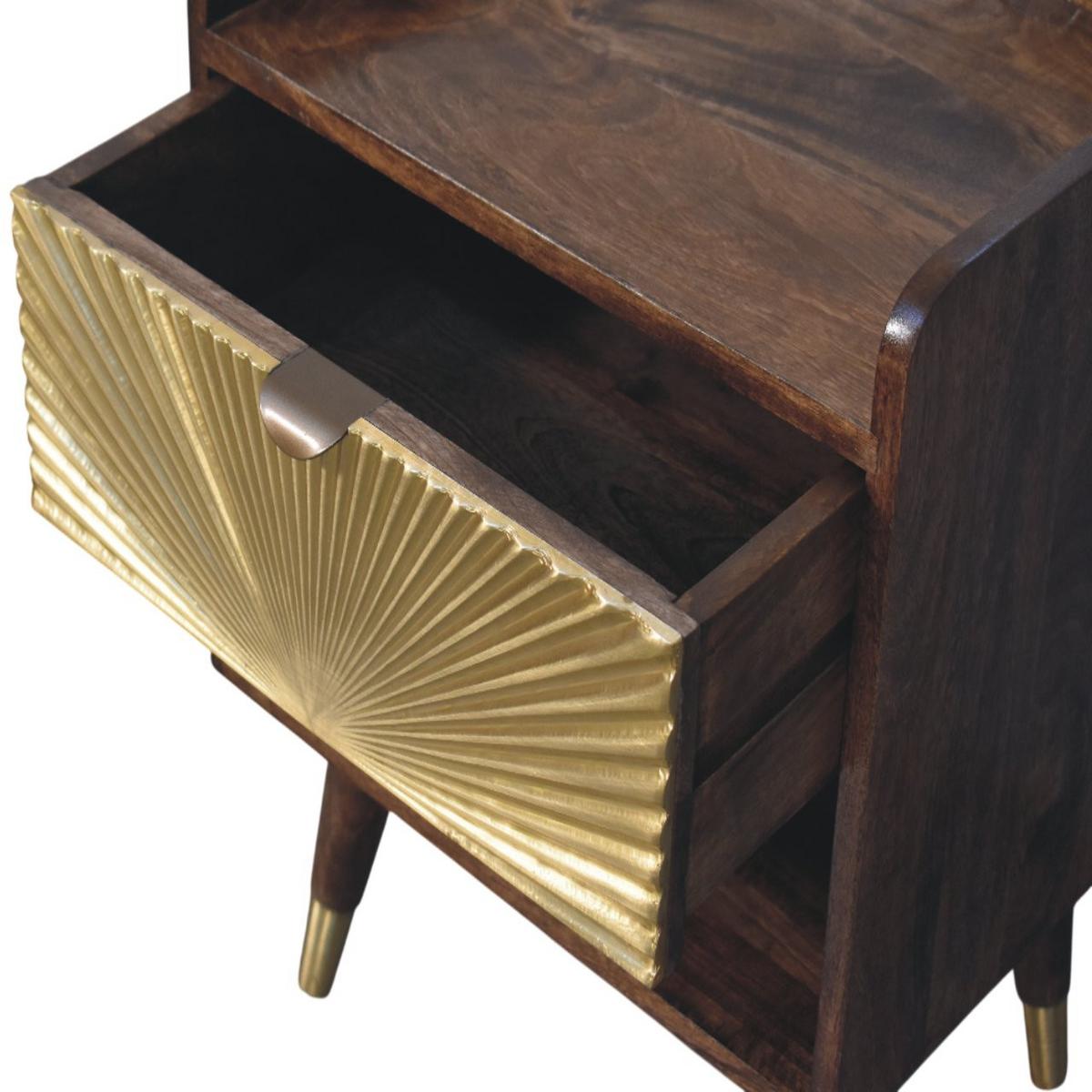 NACHTTISCH Sunburst-Messing-Intarsien - Dunkelbraun/Messingfarben, Holz/Metall (45/58/35cm) - Artisan Furniture