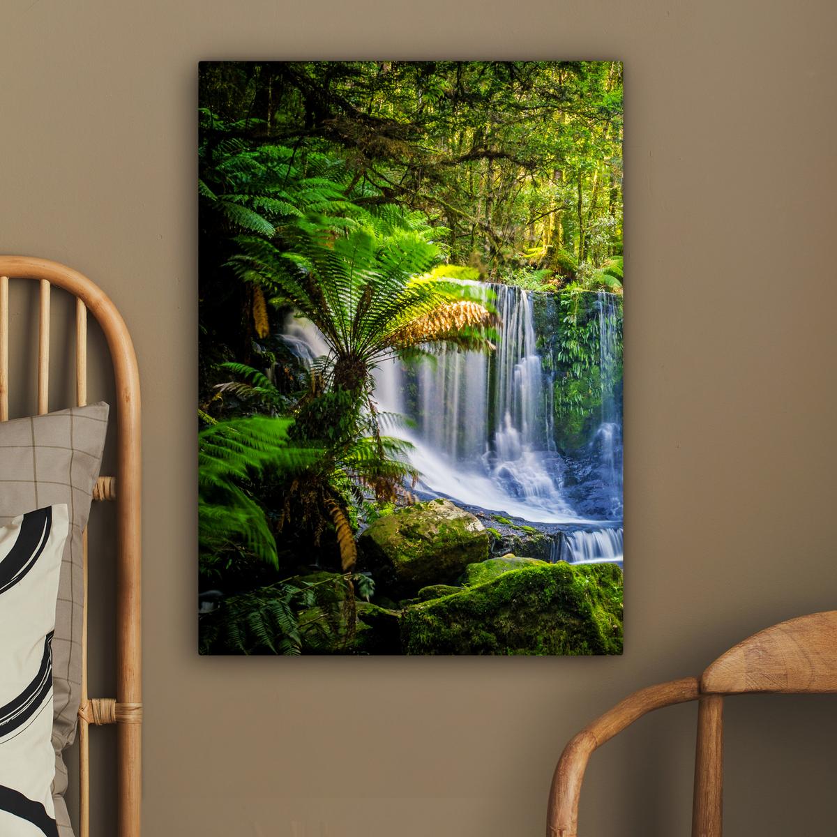 LEINWANDBILD Dschungel - Wasserfall - Australien - Pflanzen - Natur Wandbild Wohnzimmer 60x80 cm - Dunkelgrün, Textil (60/80cm) - MuchoWow