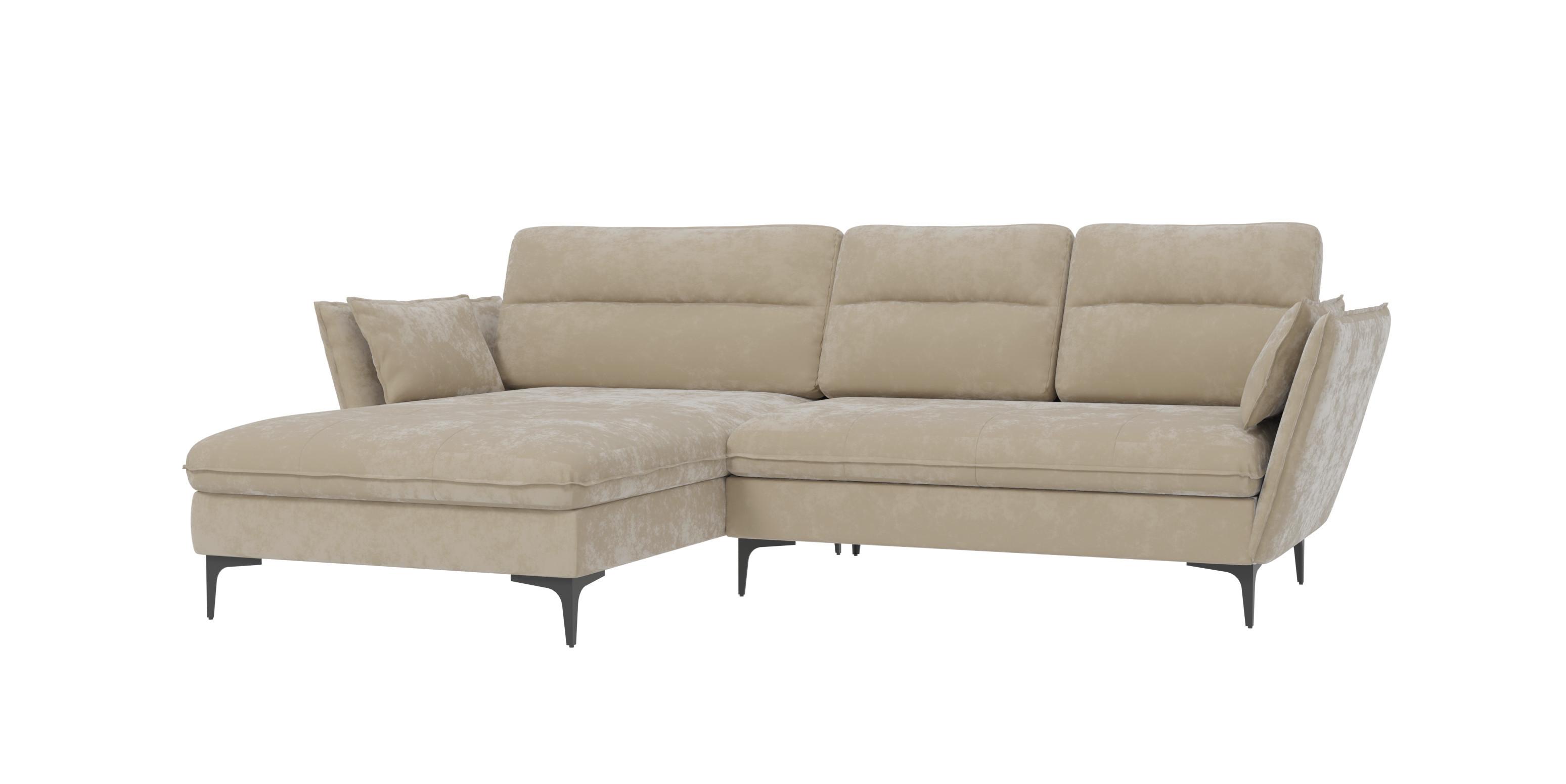 ECKSOFA Mira Beige Samt-Stoff - Beige/Schwarz, Textil/Metall (260/168cm) - S-Style