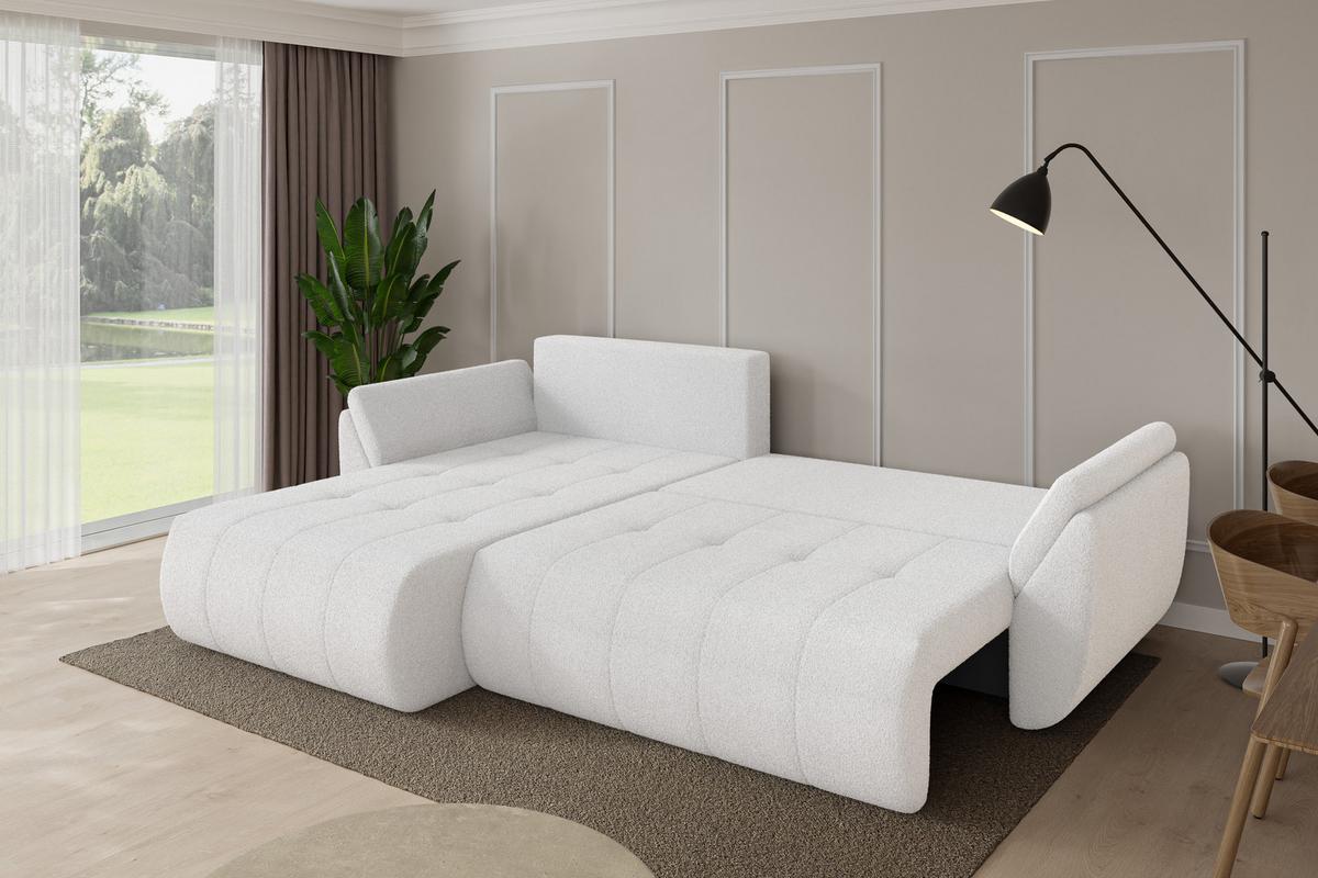 ECKSOFA mit Schlaffunktion Ottomane Links TOKO-L 277x194x86 Weiß Bouclé - Schwarz/Weiß, Holzwerkstoff/Kunststoff (277/194cm) - ALTDECOR