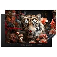 HERDABDECKPLATTE Tiger - Tier - Natur - Floral - Botanisch Induktionsschutz 81.6x52.7 cm - Orange, Kunststoff (81.6/52.7/0.2cm) - MuchoWow