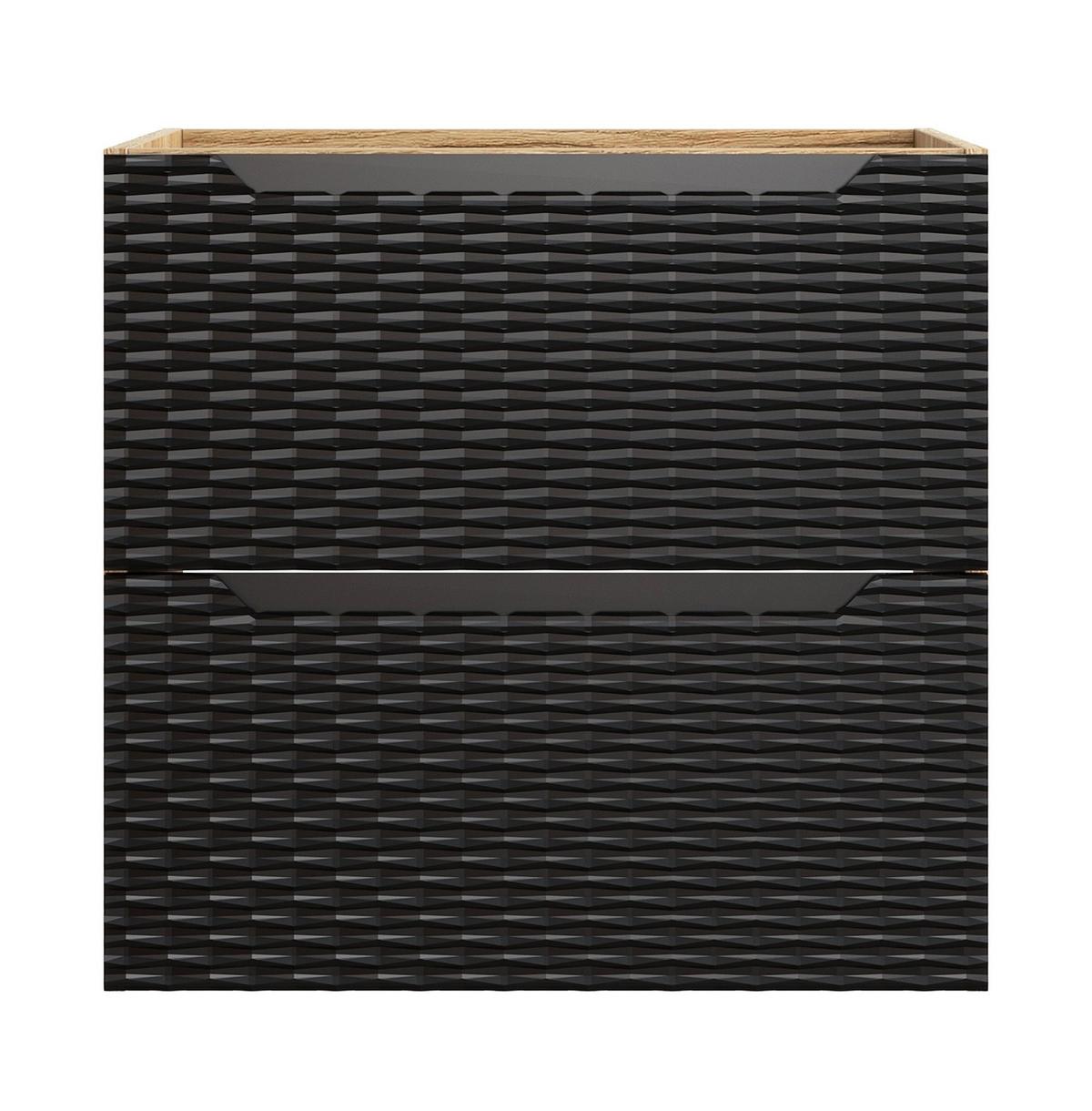 WASCHBECKENUNTERSCHRANK Ocean 2 Schubladen Schwarz Matt mit Eiche - 60 x 46 x 59 cm - Eichefarben/Schwarz, Holz (60/59/46cm) - Badplaats
