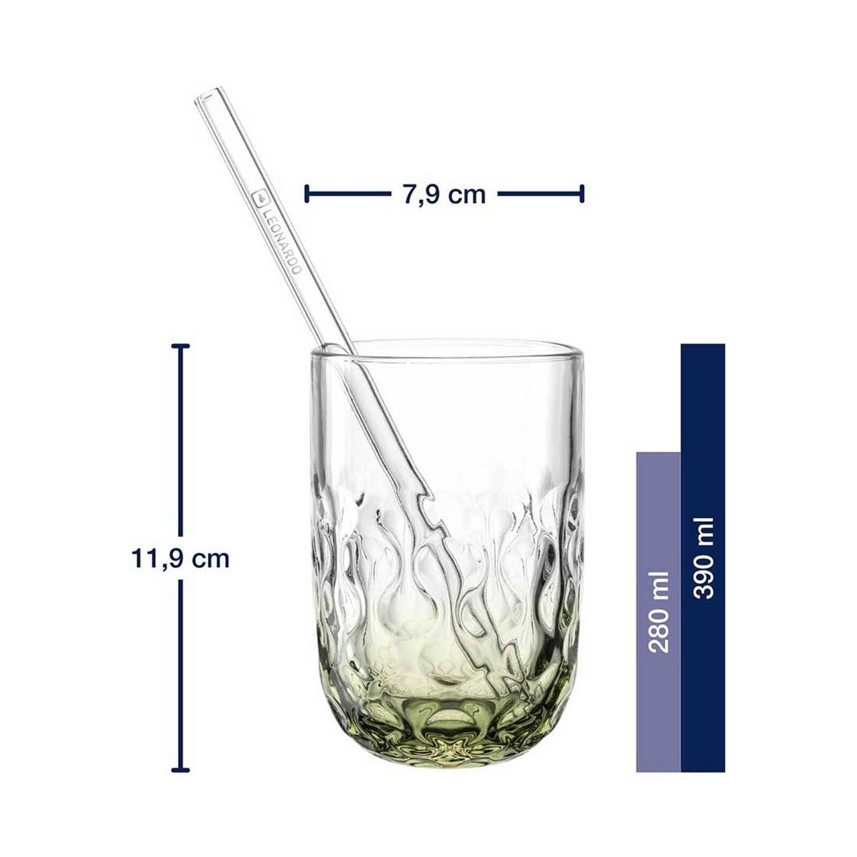 MATCHA LATTE GLÄSER MIT GLASTRINKHALM (2) Gocce grün 390 ml 6er Set - Grün, Glas (0.39L) - Leonardo Living